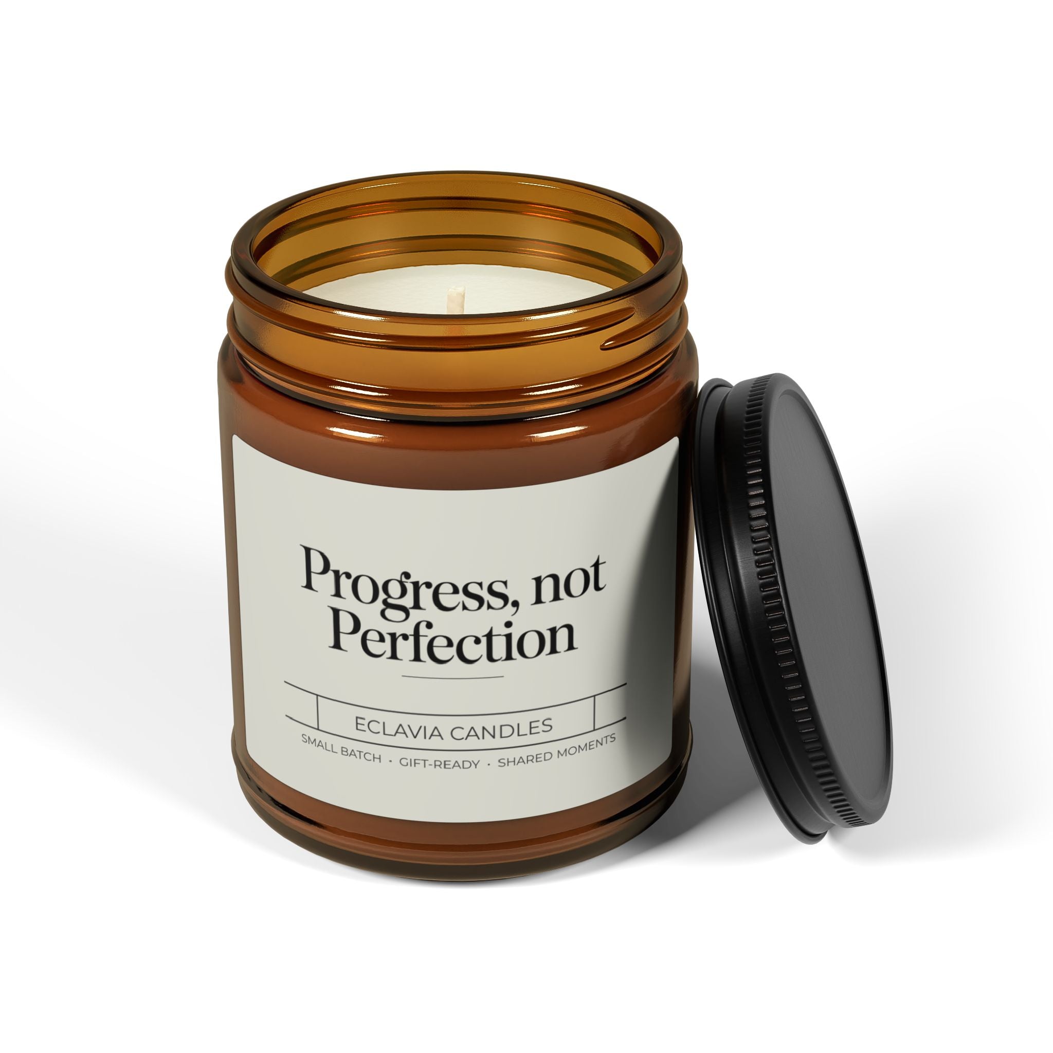 Soy Candle — "Progress, not Perfection" Amber Jar (Aromatherapy, Self-Care Gift)