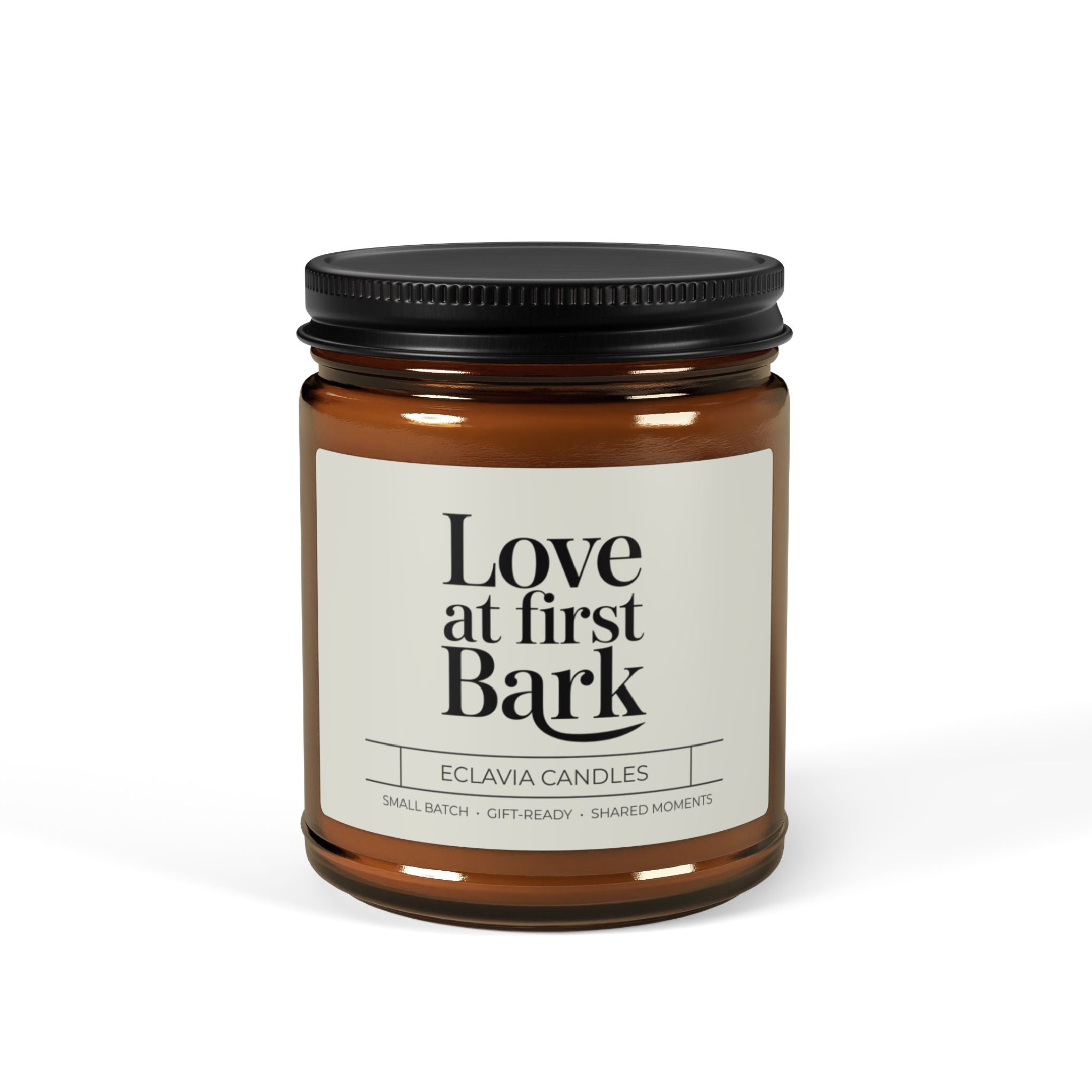 Love at First Bark Scented Soy Candle — Amber Jar Pet Lover Gift