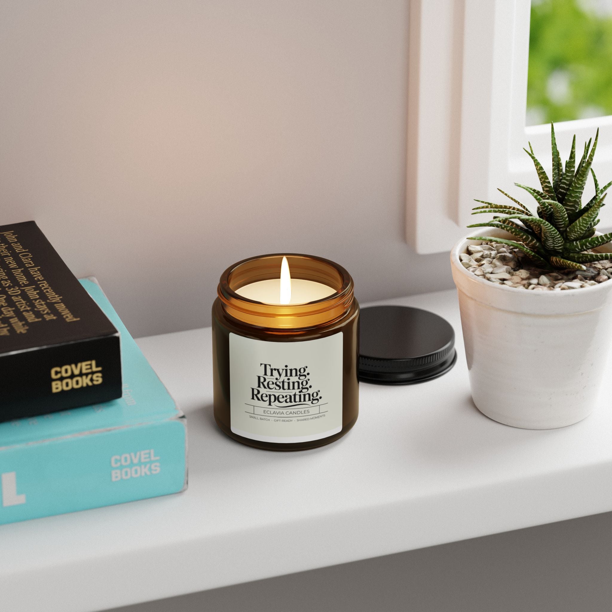Soy Candle — "Trying. Resting. Repeating." Amber Jar (Relaxing Scent)